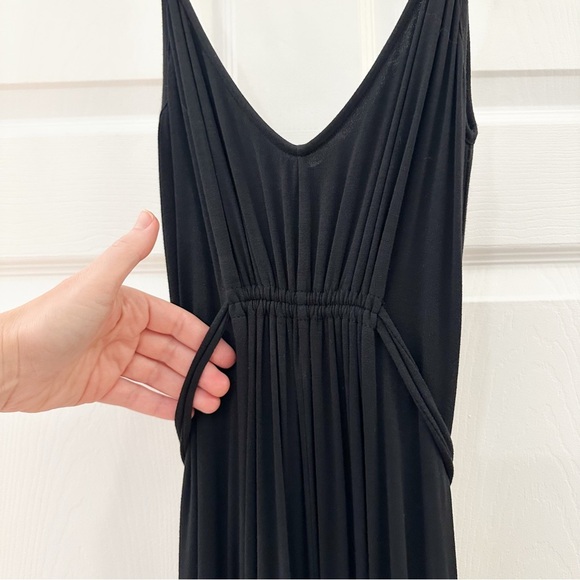 Moda International Pleated Tie Waist Boho Jersey Knit Maxi Dress Black sz Small - Picture 10 of 16